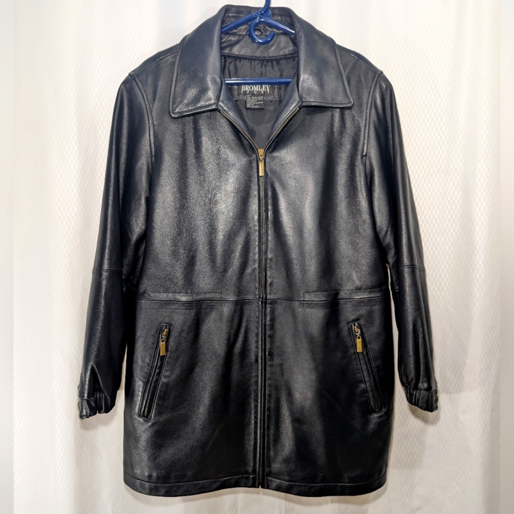 Bromley Zip-Front Leather Jacket, Black, Size M